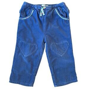 Baby Boden Wale Corduroy Pants Lined Drawstring Heart-Knee Blue 18-24 Months